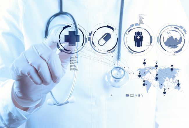 Medicine doctor hand working with modern computer interface as medical concept-2